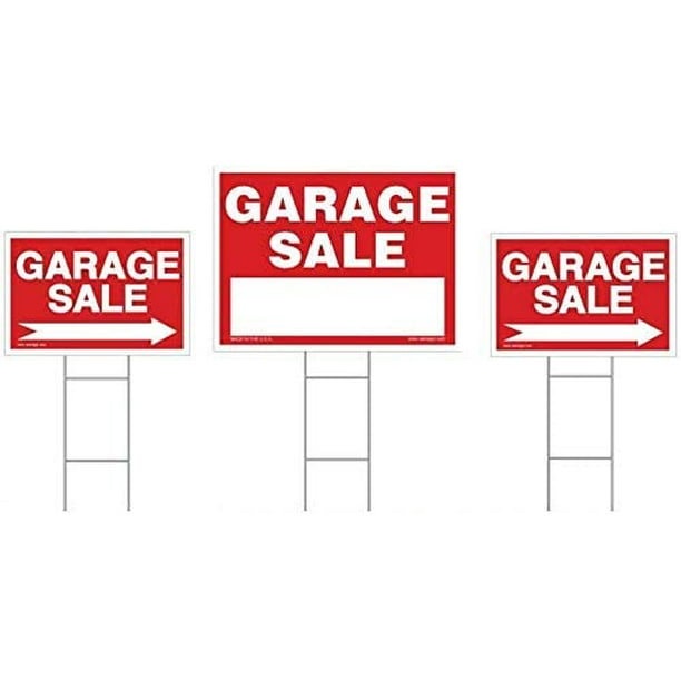 Large Garage Sale Signs 3-Pack Kit 24"x18" Double Sided FREE Stakes Large Garage Sale Signs 3-Pack Kit 24"x18" Double Sided FREE Stakes